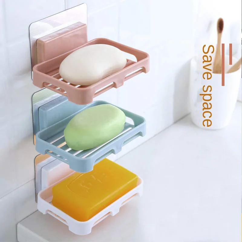 Soap Rack No Drilling Wall Mounted Double Layer Soap Holder Soap Sponge Dish Bathroom Accessories Soap Dishes Self Adhesive