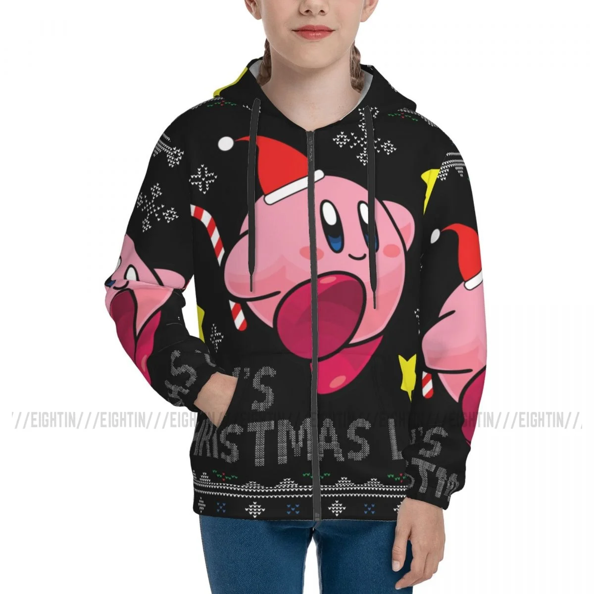 

Рождественская толстовка Kirby для мальчиков и девочек, детский свитшот, пуловер, праздничные товары для вечеринок для подростков, молодежи, подростков