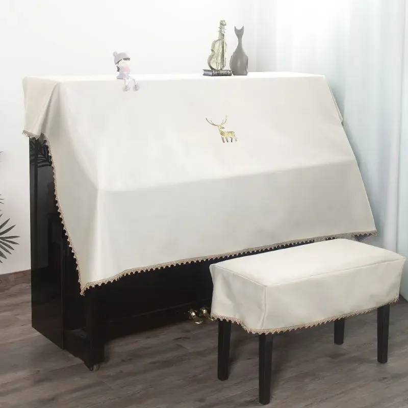 Solid Color Simple Light Luxury Piano Decor Dust Proof Hood for Deer Embroidery Lace Waterproof and Sunscreen Full Cover Cloth