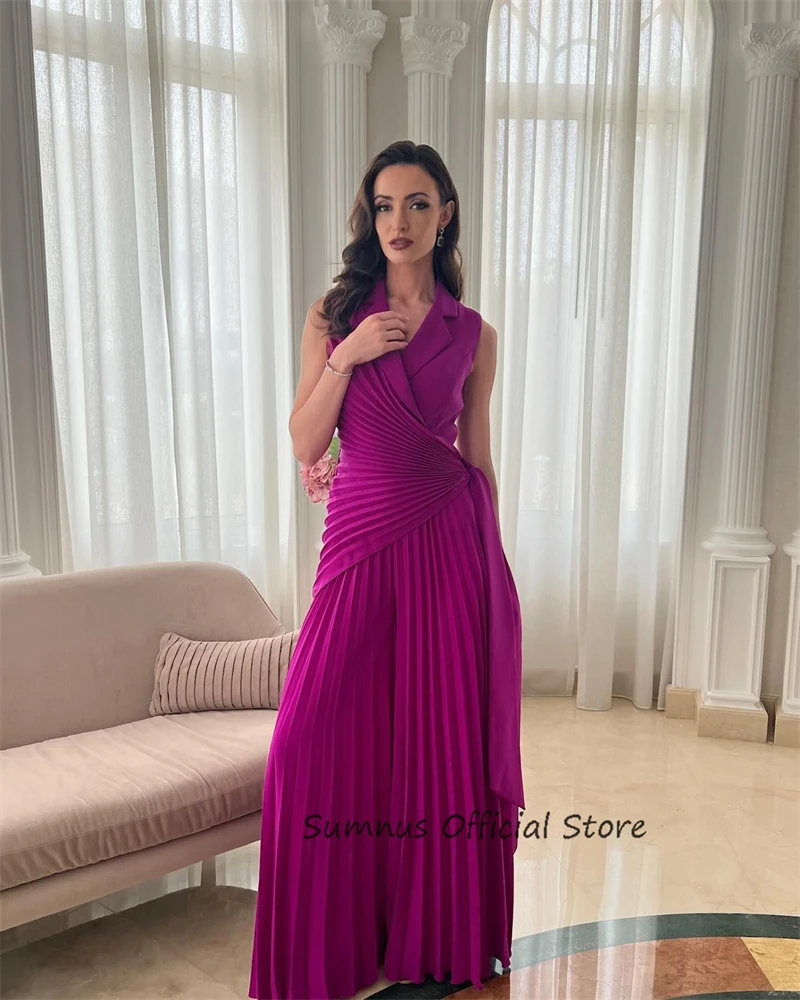 SUMNUS Fashion Purple Pants Prom Gowns V Neck Sheath Party Dress For Women Custom Satin Evening Dress Arabic Outfit Formal Gowns