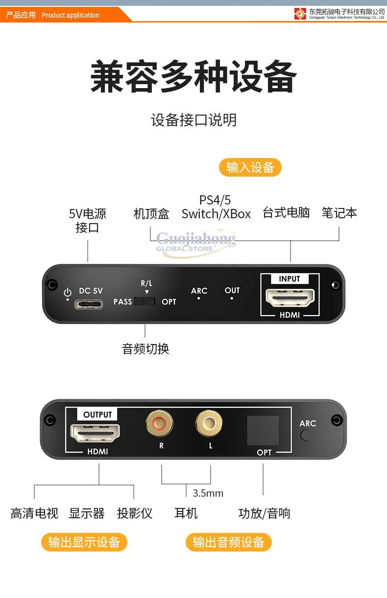 Audio splitter 8K/60Hz synchronous video conversion 5.1 fiber 3.5 audio decoding digital analog