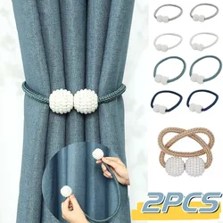 Magnetic Curtain Tiebacks Pearl Ball Buckle Curtain Home Decor Curtain Weave Clips Rope Straps Holder Window Treatment Accessory