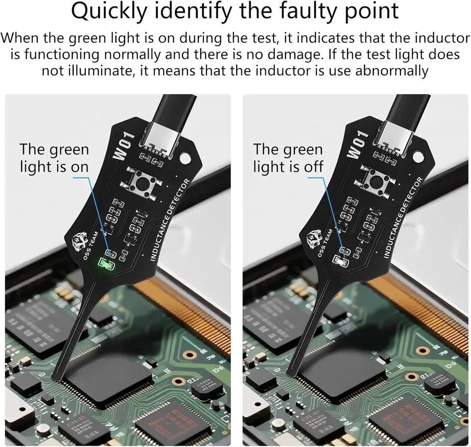 OSS W01 Type-C Motherboard Inductor Tester Quickly Identify Faulty Coils Phone Tablet Laptoportable Circuit Board Detection Tool