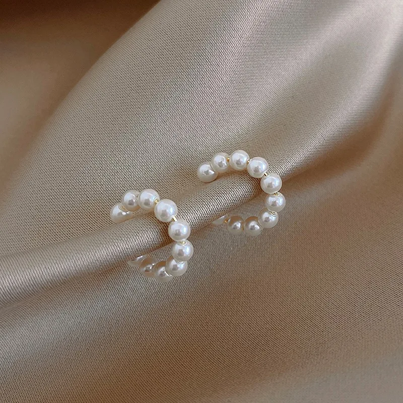 مشبك كفة أذن لؤلؤية على شكل C للنساء ، أقراط عظمية غير خارقة ، مجوهرات بسيطة ، خاتم غير ثاقب ، موضة