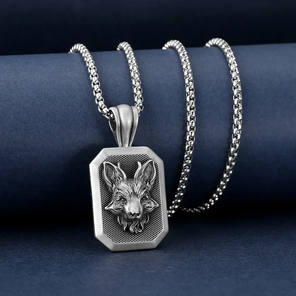 Fox Memorial Badge Pendant Necklace Hang Tag Jewelry Men's Personality Hip Hop Vintage Gift