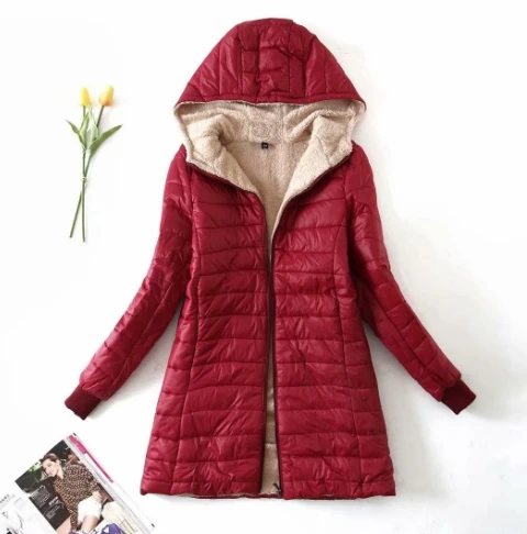 Women's Jacket Winter New Mid Length Korean Edition Hooded Fit Plus Fleece Cotton Coat Warm Lamb Fleece Parkas Winter Jackets