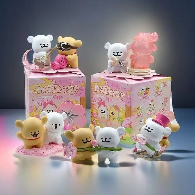 

Funism Playful Lines Puppy Romantic Cherry Blossoms Joint Blind Box Cute Dog Anime Handmade Desktop Ornament Birthday Gifts Toys