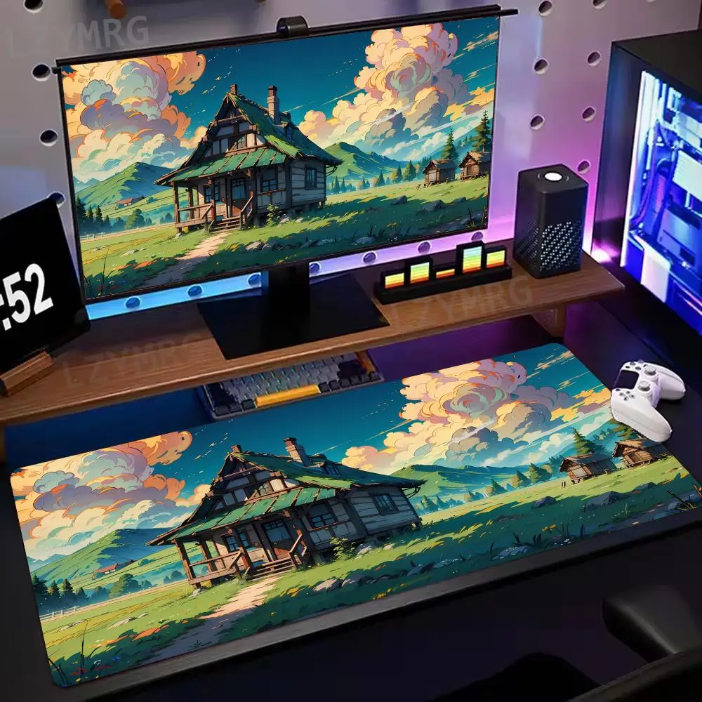 

Rural Cottage Field Scenery Mouse Pad Large Rubber Non-slip PC Desk Accessories Mousepad for Office and Gamer Keyboard Decor Mat