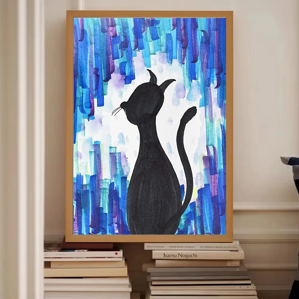 القط الرسم على لوحات القماش الجدارية الحديثة مجردة الحيوان ديكور غرفة المعيشة المنزلي ديكور غرفة نوم هدية #2
