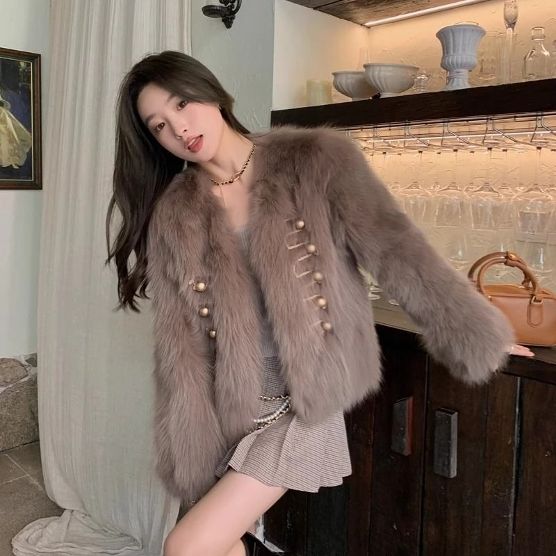 

​ Классическая укороченная женская шуба из лисьего меха, новинка 2023 года, пуховик в британском стиле со съемным меховым капюшоном ​