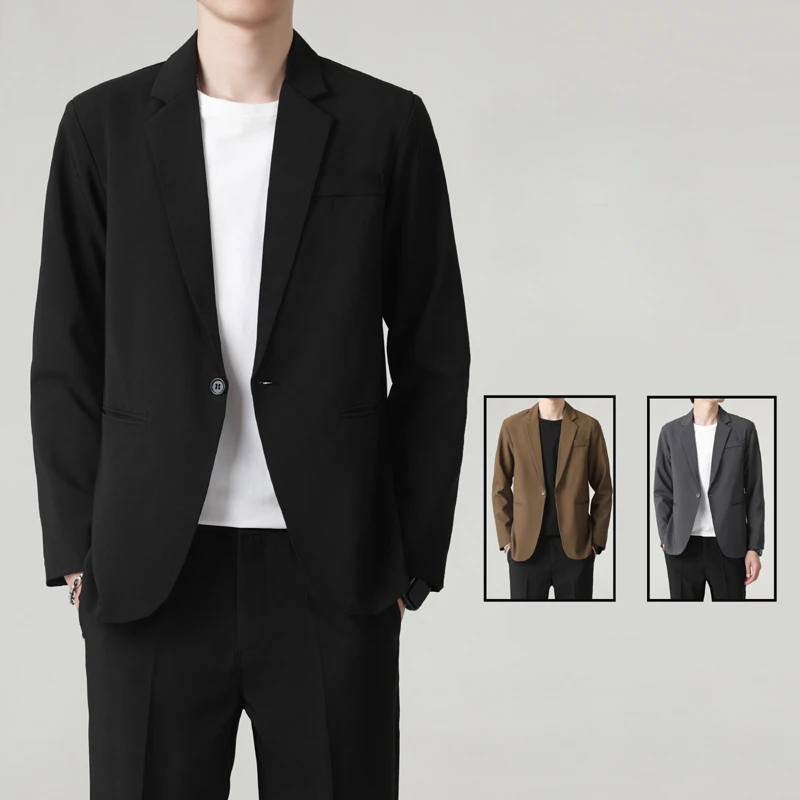 

Korean Fashion Loose Men's Suit Jacket Spring Autumn Business Casual Blazer Solid Color Brown Black Non Ironing Coat Top S-4XL