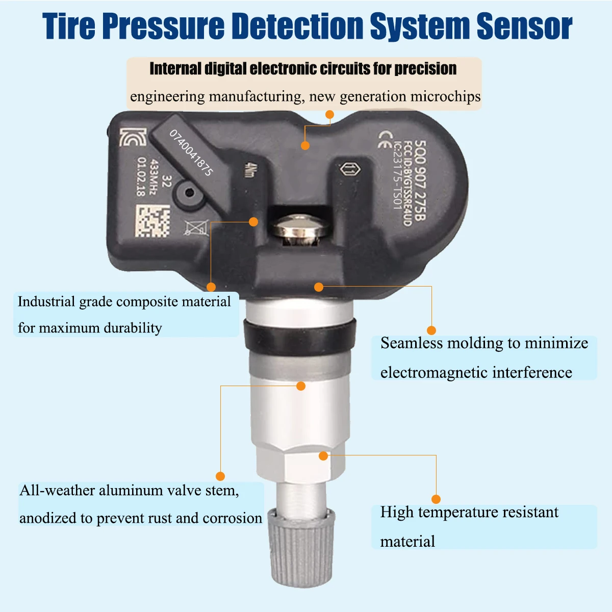 TPMS 5Q0907275B Tire Pressure Sensor Monitoring System 5Q0907275 For Audi RS3 Bentley Bentayga Porche Volkswagen Beetle Golf Eos