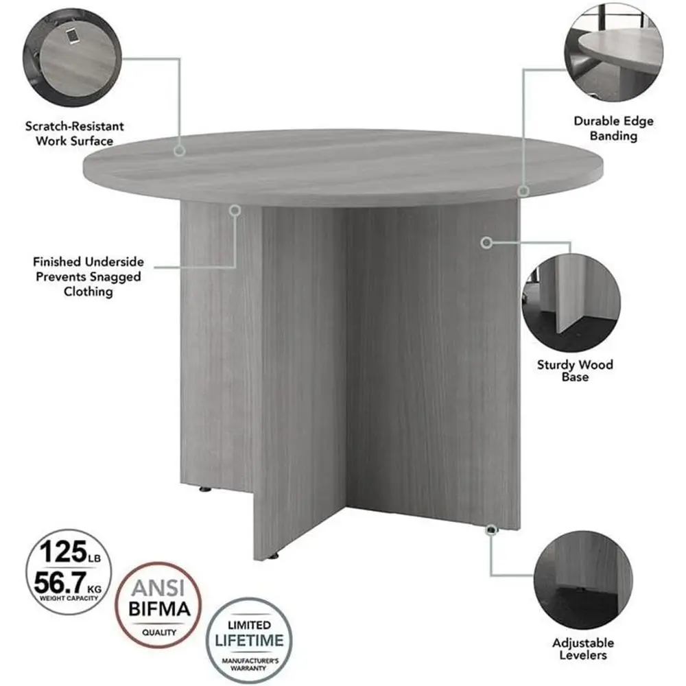 Platinum Gray 42W Wood Base Round Conference Table