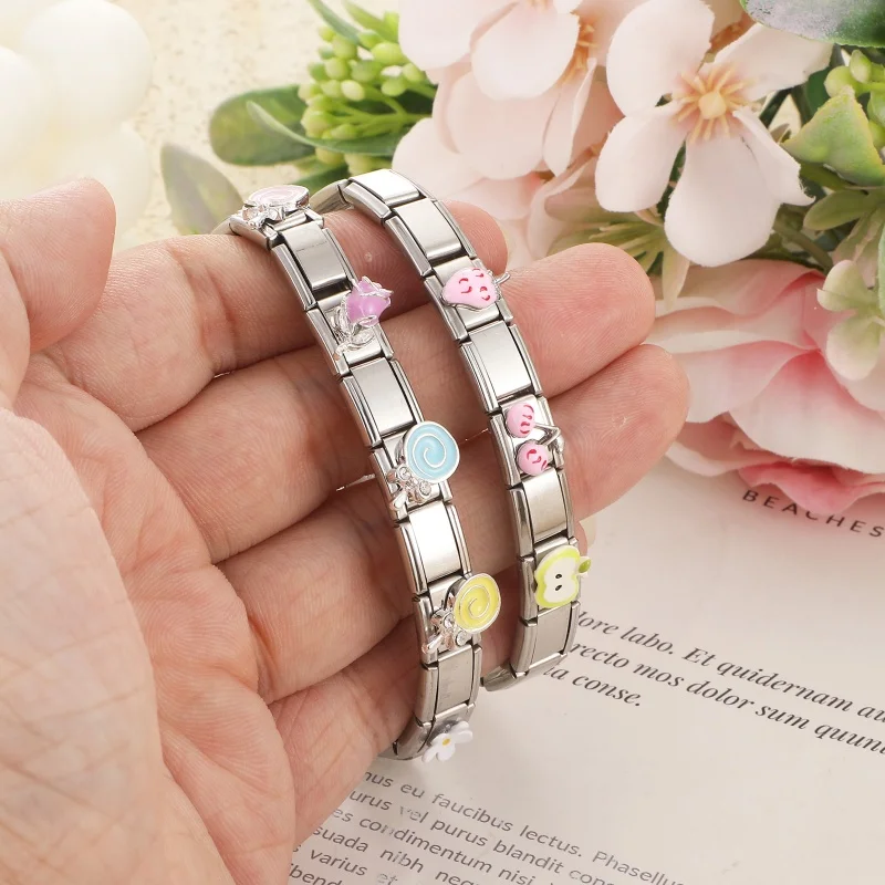 Y2K Dreamy Jellyfish Candy Lips Heart Star Bow Wing Shiny Italian Charm Link Fit 9MM Stainless Steel Bracelet Women DIY Making