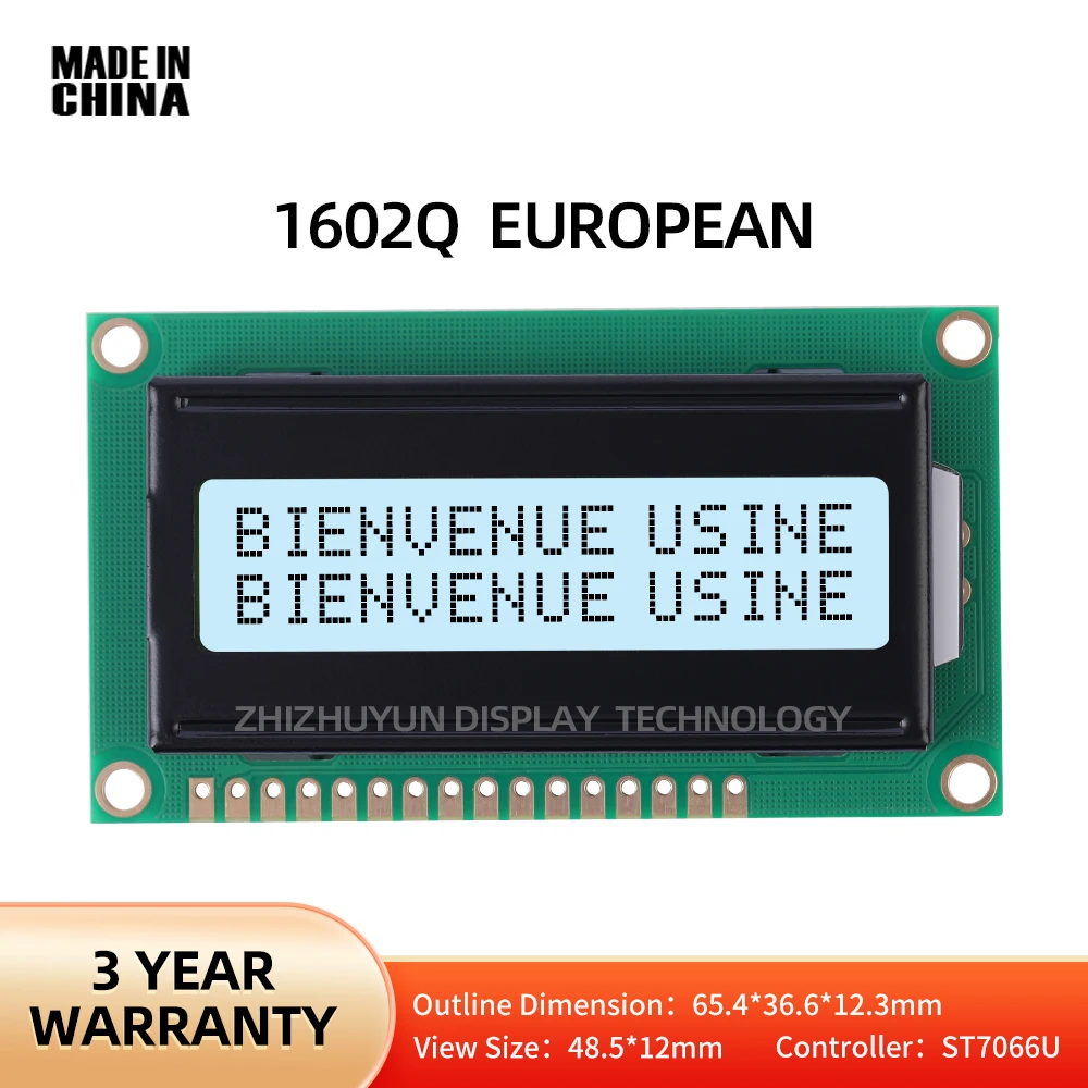 

1602Q European LCD Module Gray Film Black Letters Arduino With LED Backlight Built-In ST7066U Controller 5.0V 3.3V