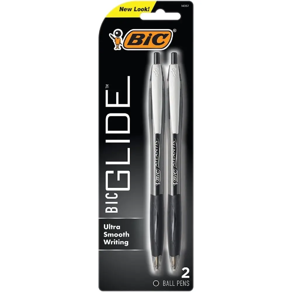 

Ручки шариковые выдвижные Glide Black, средний стержень (1,0 мм), упаковка из 2 штук, черные ручки для ультрагладкого письма
