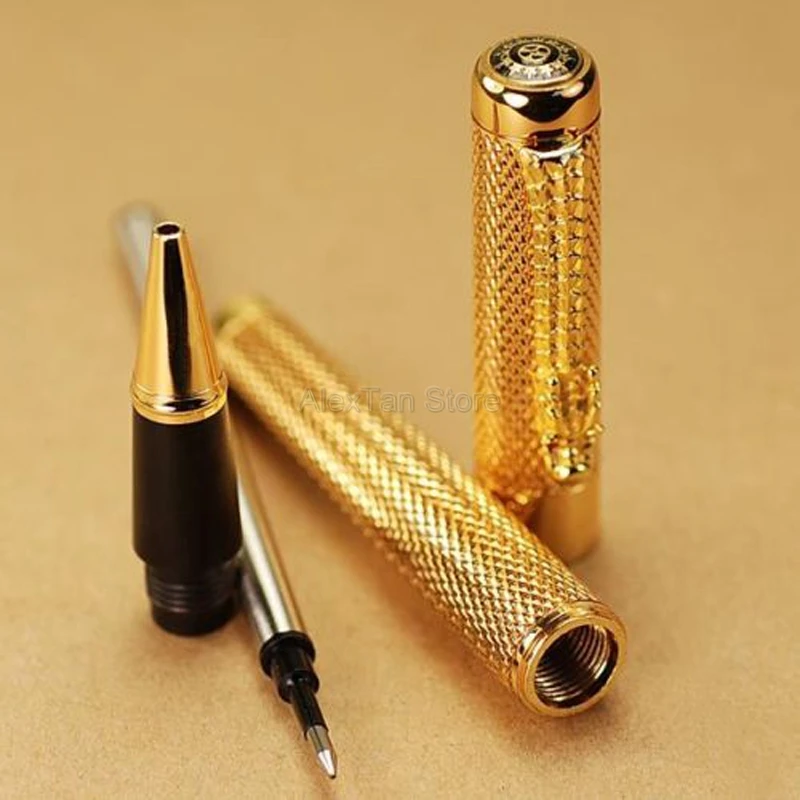 Jinhao 1200 Ancient Rollerball Pen Beautiful Ripple with Dragon Clip, Golden Metal Carving Ink Pens Gift Collection Pens