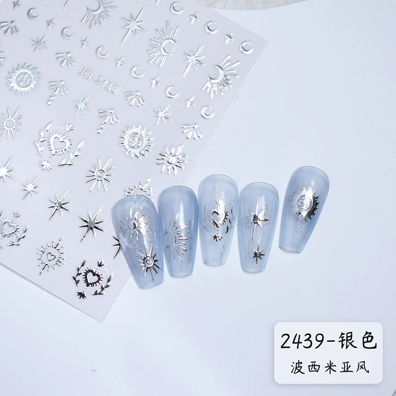 3d y2k Silber Mond Stern Liebe Herzen Nail Art Aufkleber selbst klebende Schieber Nägel Abziehbilder für Dekorationen Maniküre Zubehör