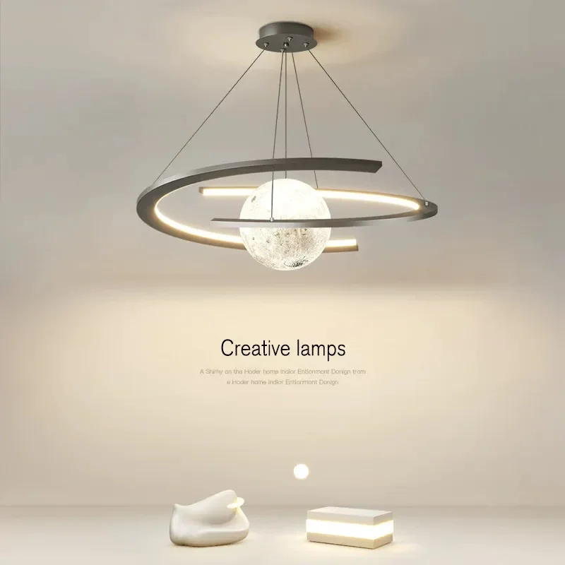 Creative Moon Planet Foyer Pendant Lights Kitchen Island Led Chandelier Children Room Decor Hanging Lamps Modern Home Lighting