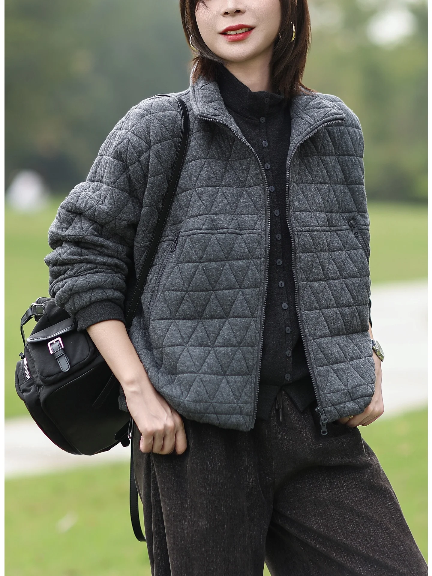 

Soft Fabric Loose Casual Commute e Diamond Cotton Jaet Women's 2025 Spring Autumn Seasonal Faion Outerwear