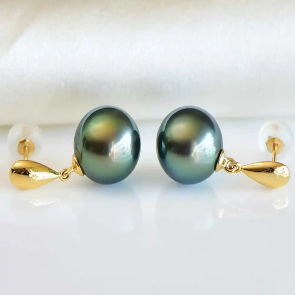 16MM Peacock Blue Shell Pearl Earrings 18K Fashion Christmas Classic Women Holiday gifts Wedding  Accessories New Year