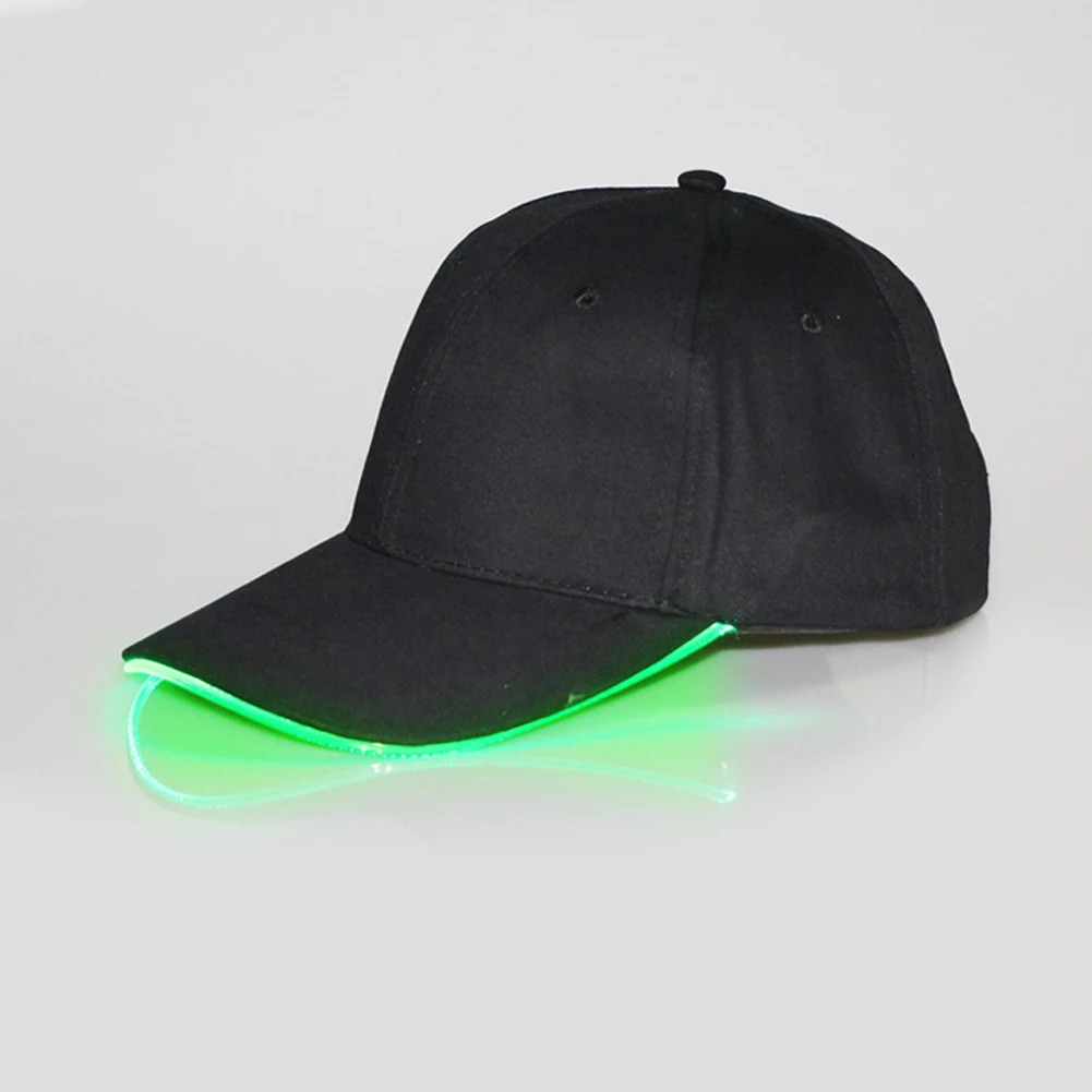 LED Light Glow Club Party Sports Athletic Black Fabric Travel Hat Cap Red Light