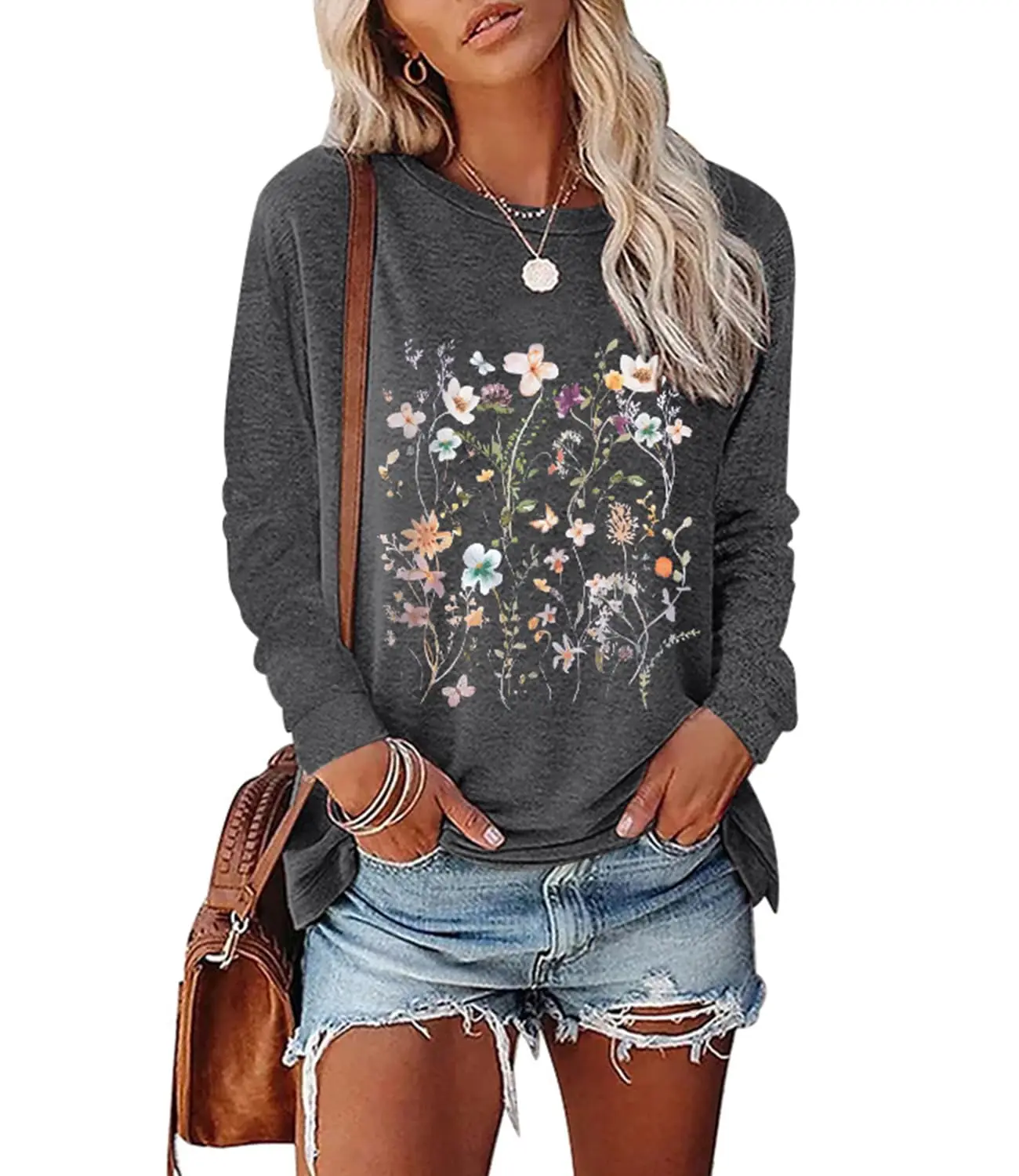 

Women’s Sunflower Print T Shirt Casual Long Sleeve Tunic Tops Crew Neck Loose Fit Pullover T Shirts for Daily Wear Clothes 2025