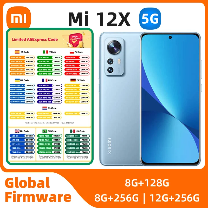 

Xiaomi Mi 12x Android 5G Unlocked 6.28 inch 12GB RAM 256GB ROM All Colours in Good Condition Original used phone