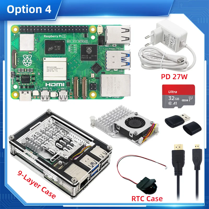 Originele Raspberry Pi 5 16GB 8GB 4GB RAM BCM2712 2,4GHz VideoCore VII GPU 4Kp60 PCIe 2.0 RTC Optioneel Case Fan Power voor Pi5