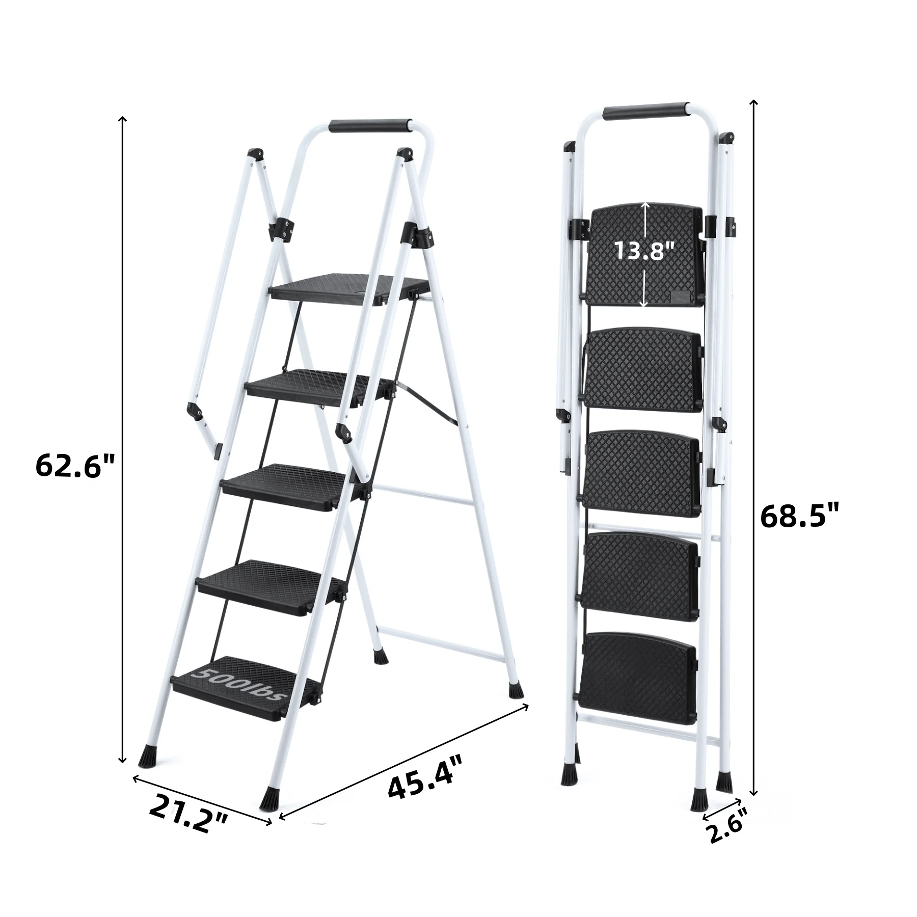 ladder, folding ladder stool, with anti slip wide pedals, steel ladder, with safety anti slip handle, lightweight 300 pound port