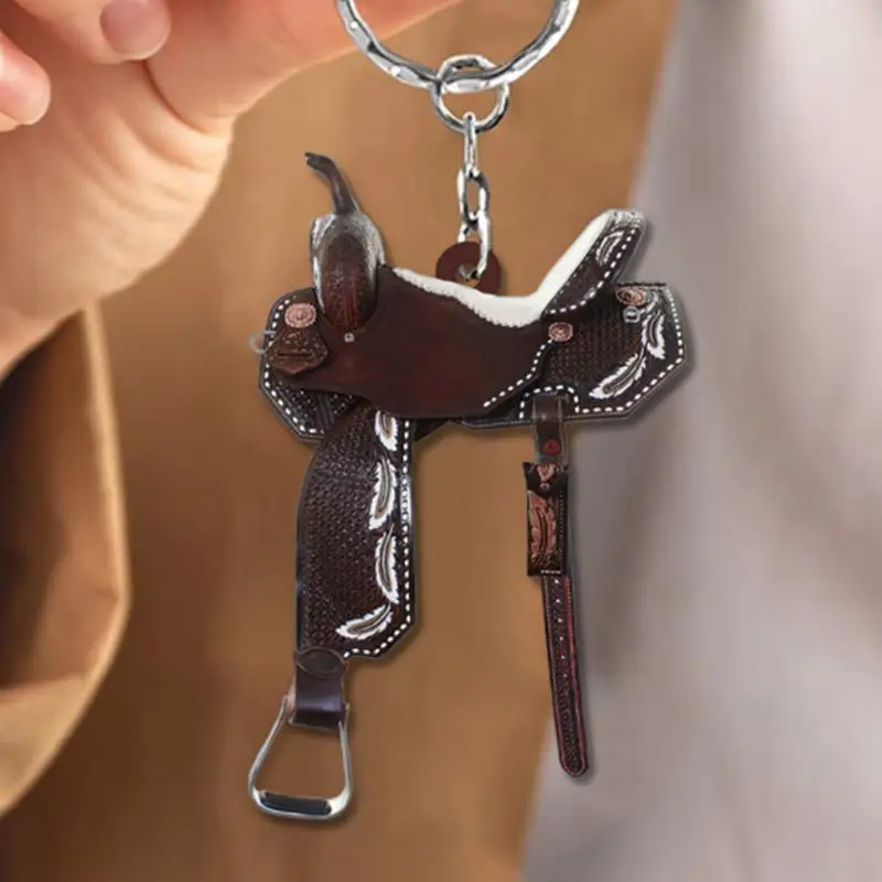 Unique 2D Western Saddle Keychain Denim Mini Leather Saddle Keyring Accessories Perfect Gift For Horse Lovers Car Ornaments