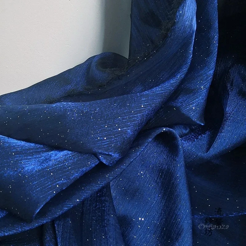 Navy Blue Glitter Starry Sky Organza Fabric For Wedding Decoration Netting Organza Fabric Skirt Curtain Party Supply Flash Cloth