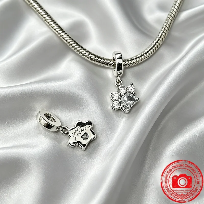 New Original Charm Beads,Sparkling Pet Paw Print Dangle Charm,Little Girl&ittle Boy Charm Bead,Fit Pendant Women Jewelry Gift