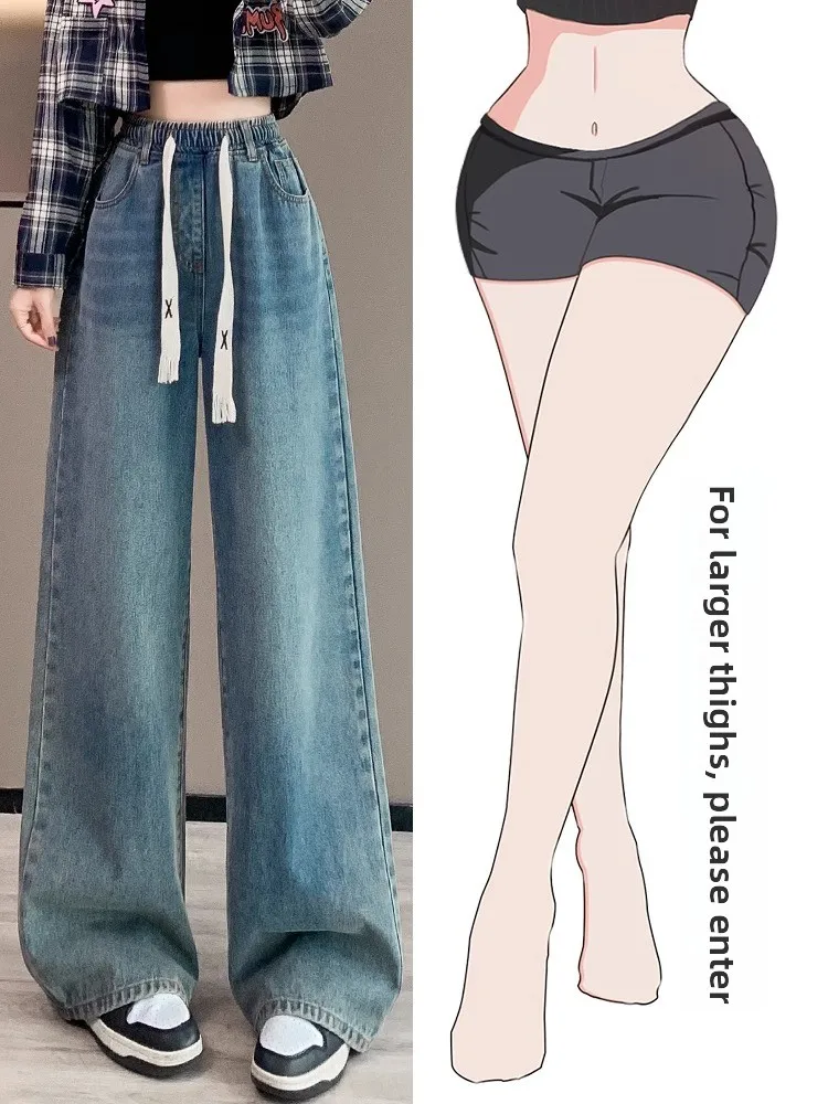 

plus Size High Waist Fleece Lined Wide Leg Jeans Women's Bootcut Trousers Slimming Straight Pants Long Length Denim