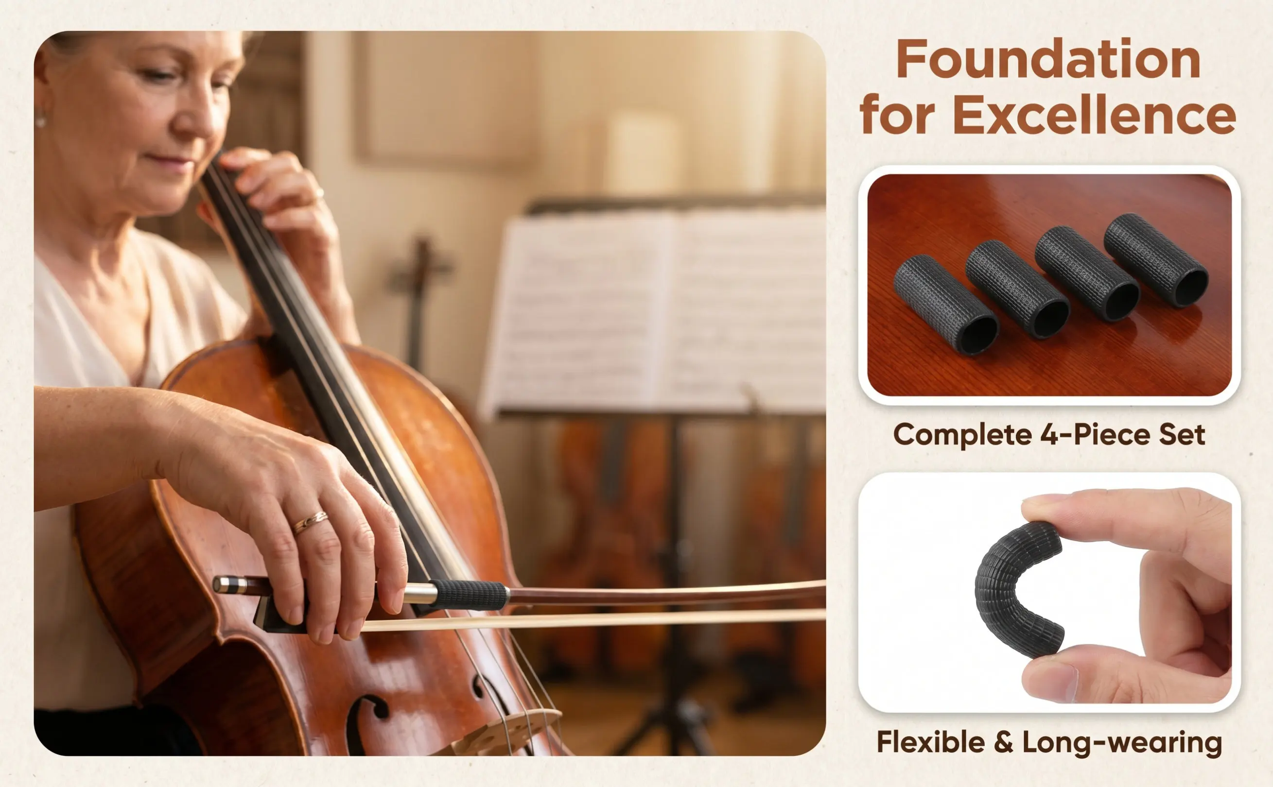 4Pcs Violin Bow Grip Rubber Replacement Stable Music Instrument Supply for Beginner Practice Correction Useful Accessory