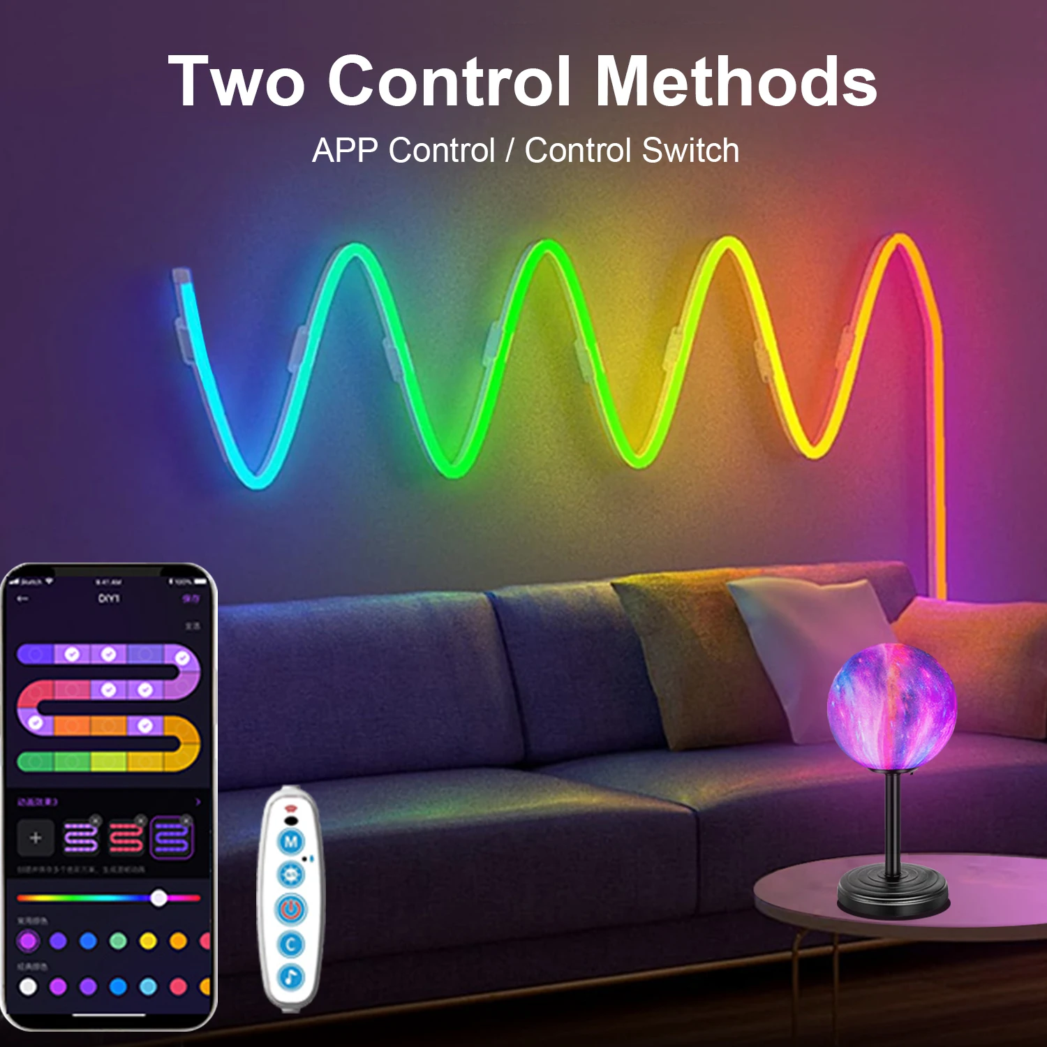 Imagem -05 - Multicolor Neon Rope Lights Música Sync Controle Faça Você Mesmo Mergbw Chasing Strip Tape Gaming Room Living Bedroom Wall Decor Night Light