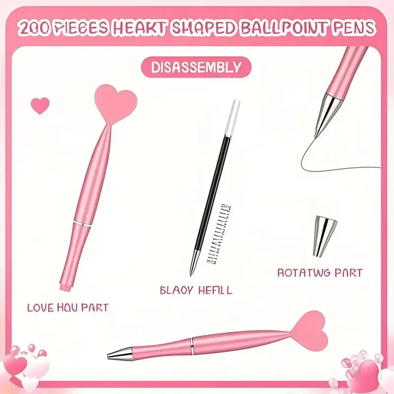 5Pcs/10Pcs/20Pcs/30Pcs Creative Pink Heart-Shaped Love Love Spinning Ballpoint Pen Portable Ballpoint Pen Set, Valentine's Day