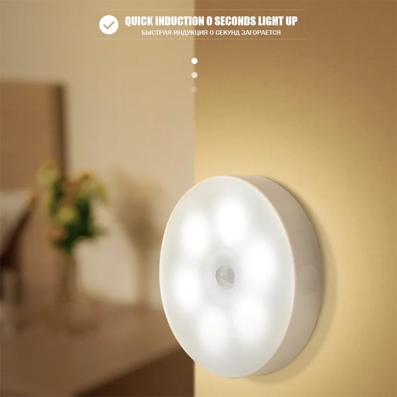 Suitable for Home Led Cabinet Wall Light Lamp PIR Motion Sensor Night Light Stitch Room Decor USB Rechargeable Hallway Kitchen