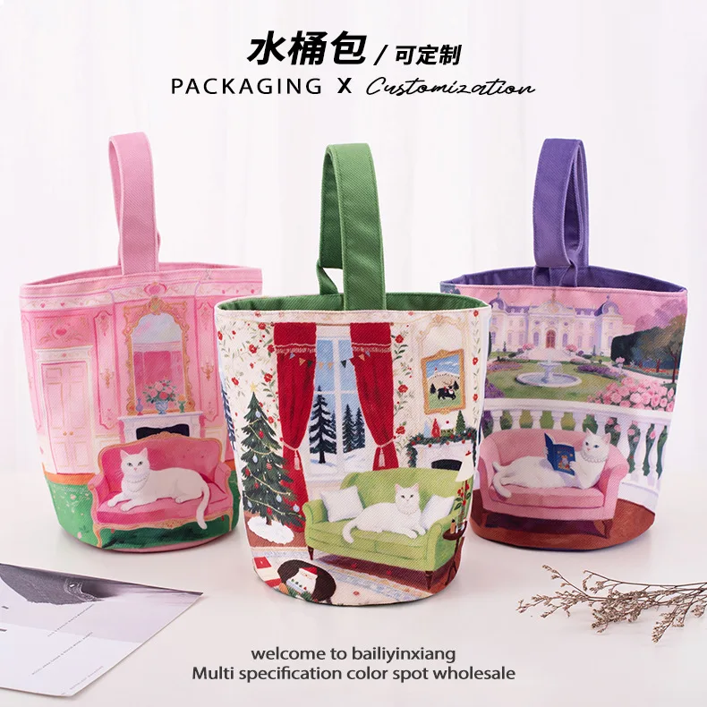 In Stock Round Bottom Velvet Canvas Tote Bag Korean Japanese Versatile Shoulder Twill Short Plush Bucket Shopping Bag