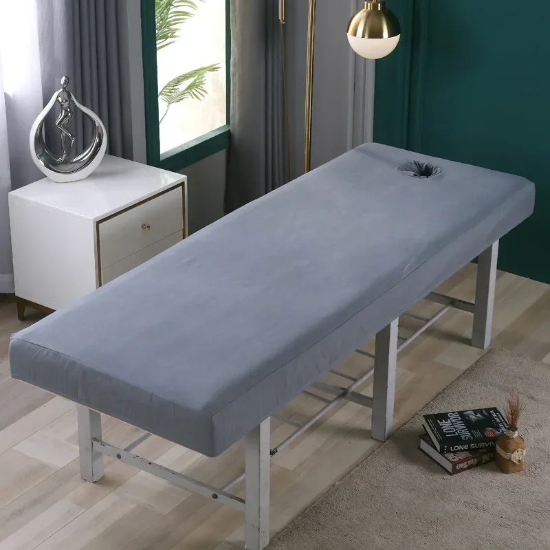 High Elastic Beauty Salon Bed Cover Massage SPA Anti Slip Fitted Bed Sheet Full Cover Rubber Band with Hole Sabanas Solid