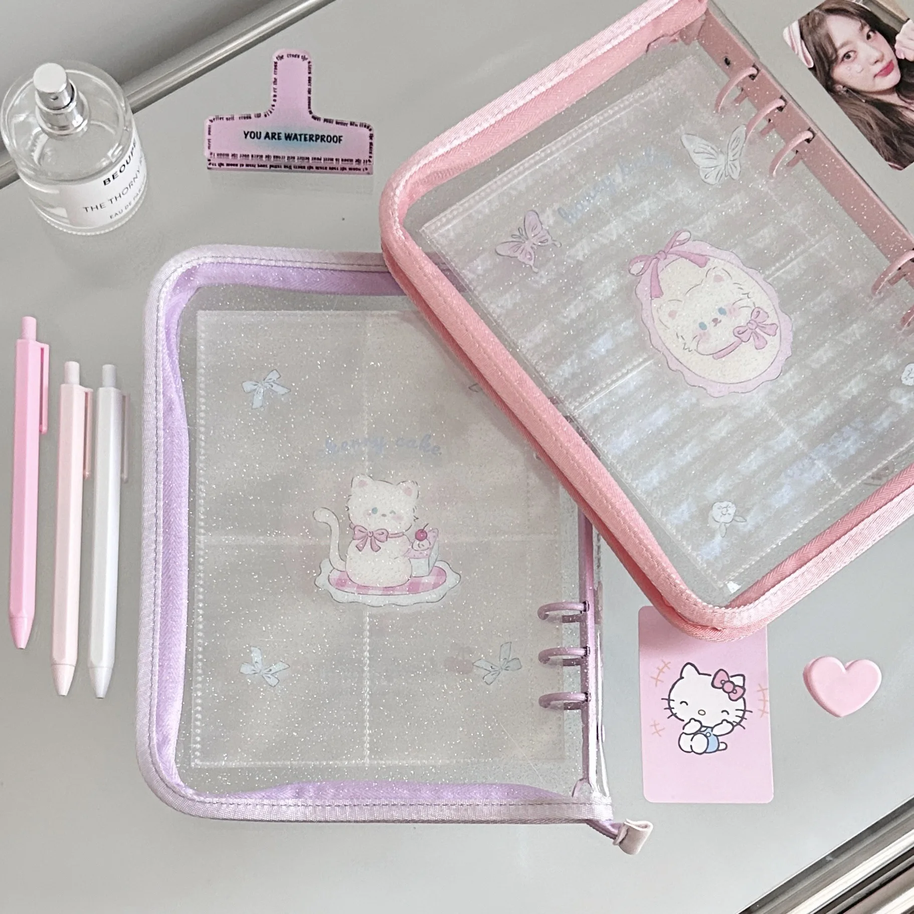 MINKYS A5 Zipper Binder Kawaii Cat Kpop Photocard Collect Book Photo Cards Display Book School Stationery