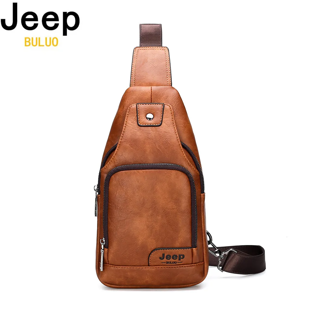 JEEP BULUO  Messenger Bags Men's Large Capacity Chest Sling Solid Men Split Leather Bag New Travel Hiking Cross Body Bag