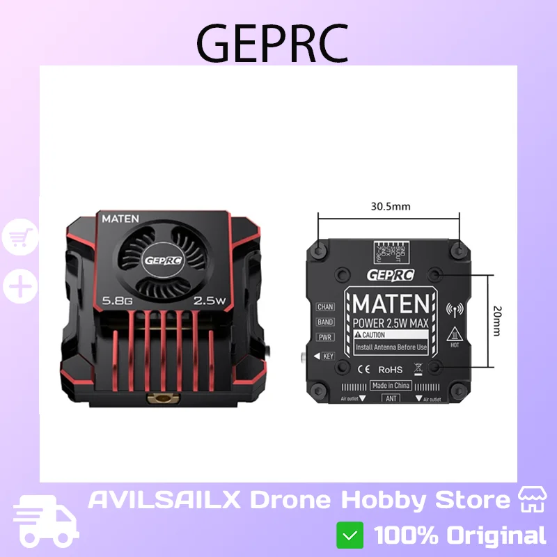 

GEPRC Maten 5.8G 2.5W FPV Video Transmitter VTX | Long-Range Stable Transmission with OSD Tuning for Drones