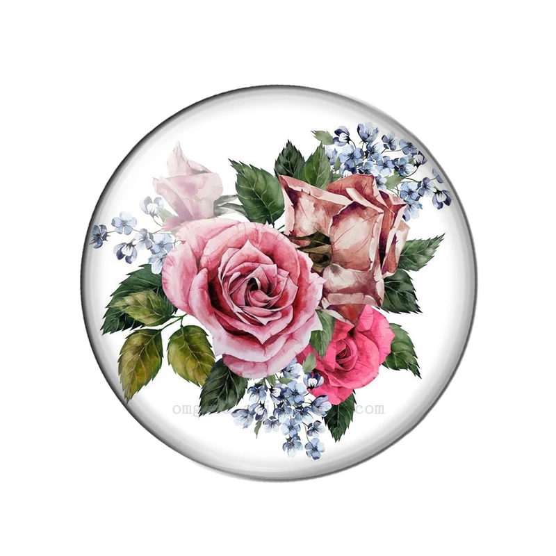 10pcs 12/14/16/mm Fashion Mixed Flower Rose Handmade Photo Glass Cabochons Pattern Domed Jewelry Making Accessories Supplies