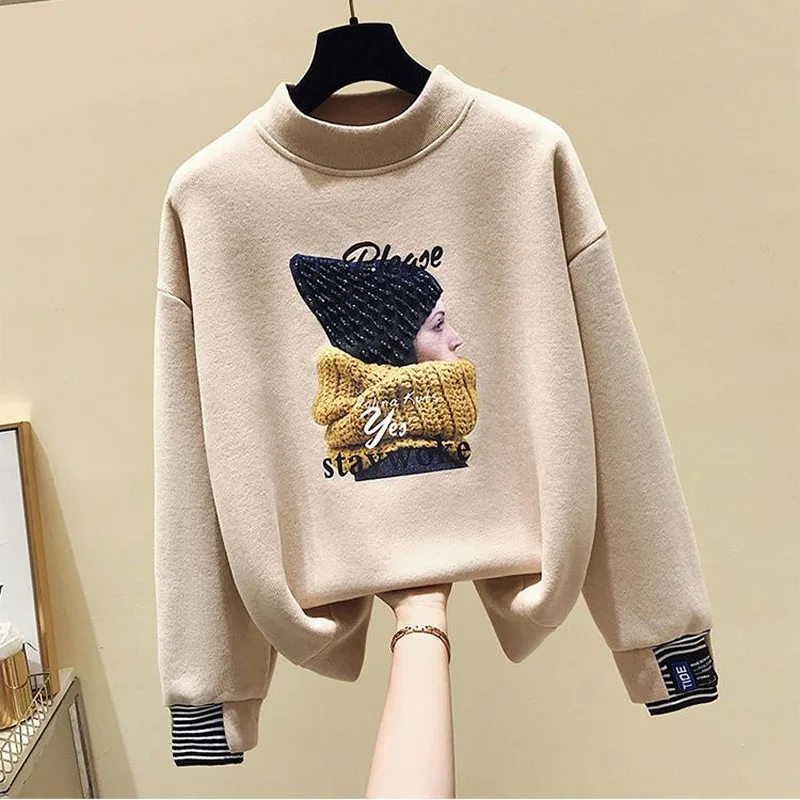 New Autumn and Winter Fashionable Lazy Style Patchwork Fake Two-piece Plush and Thick Round Neck Loose and Versatile Sweater