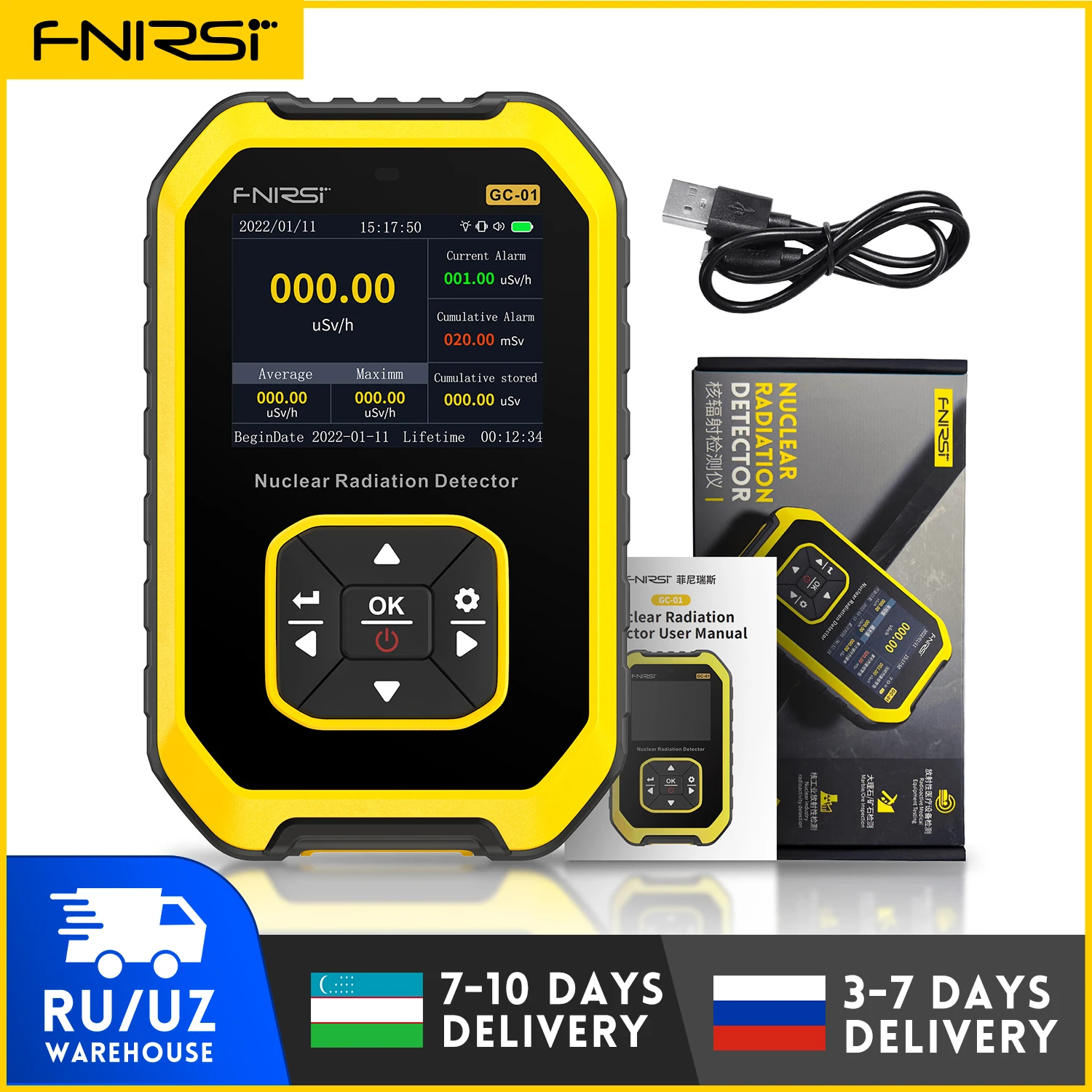 FNIRSI GC-01 radiation detector, Geiger counter, personal dosimeter