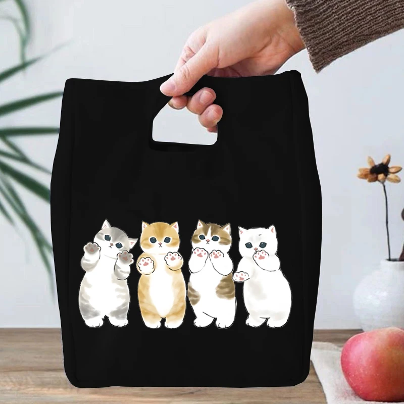 Cartoon Anime Cat Series Insulated Lunch Box Handbags Insulation Cooler Bento Pouch School Student Office Women Men Lunch Bag