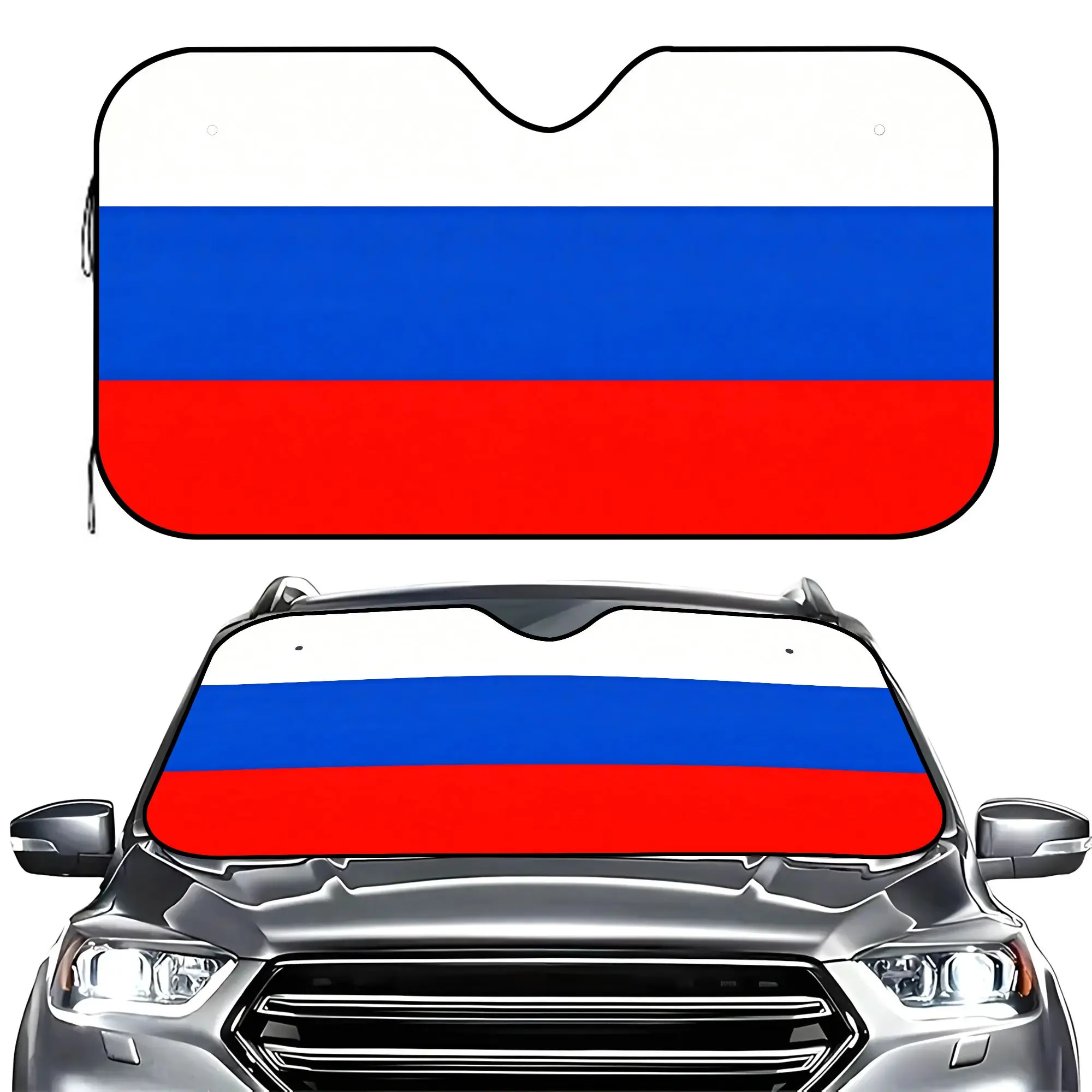 Russian Flag Car Windshield Sun Shade, Foldable UV Ray Reflector Visor, Heat Insulation Shield for Cool Interior