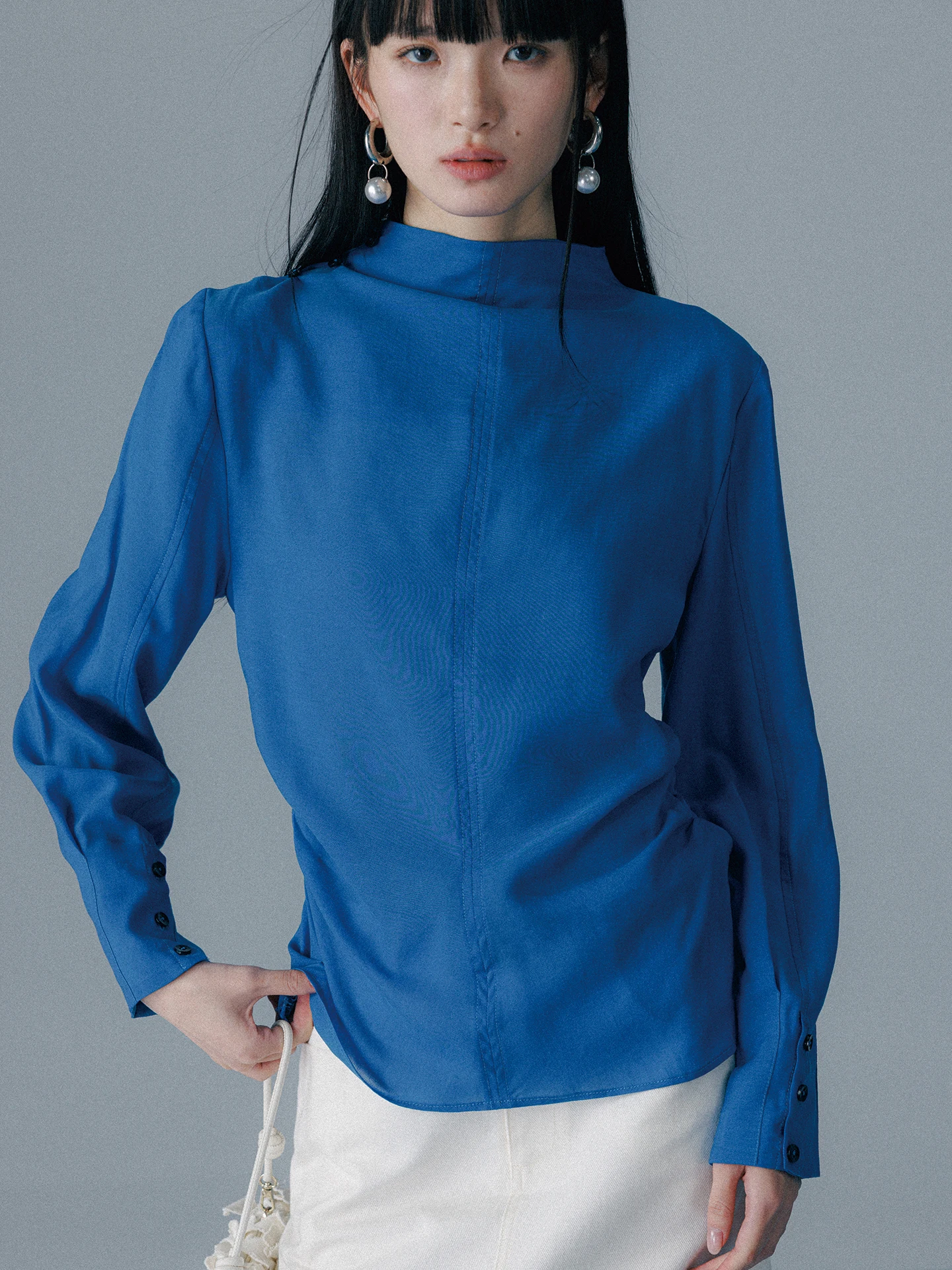 

New 26SS Blue River 100% Design Collar Slim Fit Long Sleeve Shirt Vintage Top Women's Business Casual Simple Style