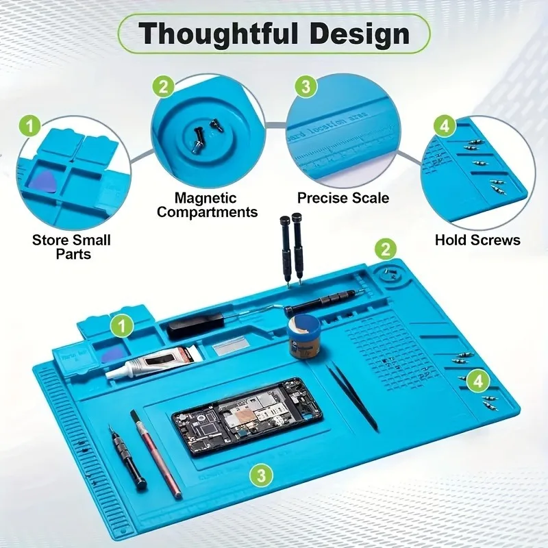 Tapete de Soldadura de Silicona Resistente a Altas Temperaturas con Área Magnética - Tapete de Trabajo Antideslizante Anti-estático para Reparación de Teléfonos 2